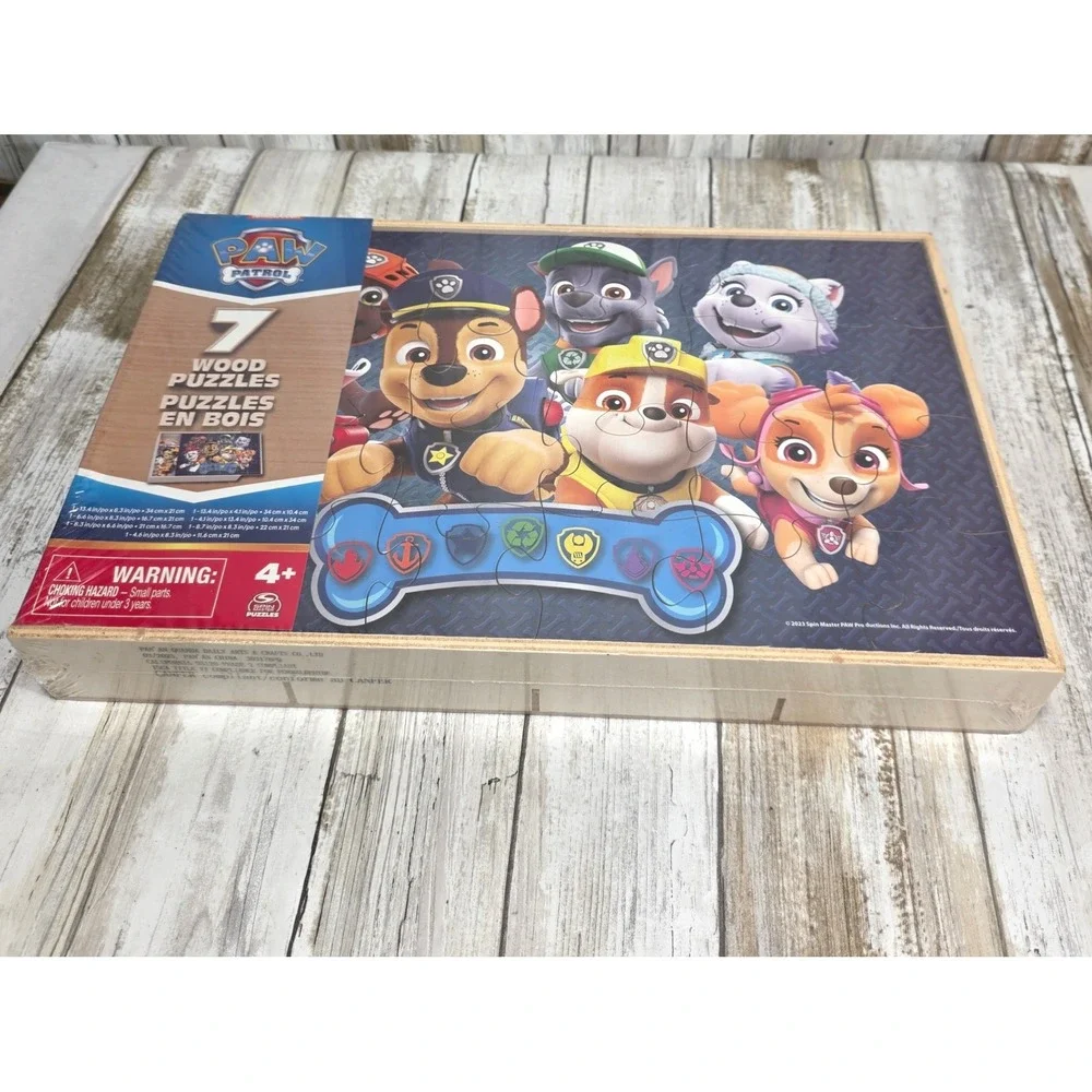 Paw Patrol 7 Wood Puzzles Set in Storage Box Spin Master Kids Jigsaw Puzzles NEW